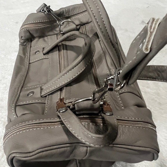 Vintage Putty Small Leather Duffle Bag Crossbody Strap Mexico Puppy Carrier - Picture 12 of 16